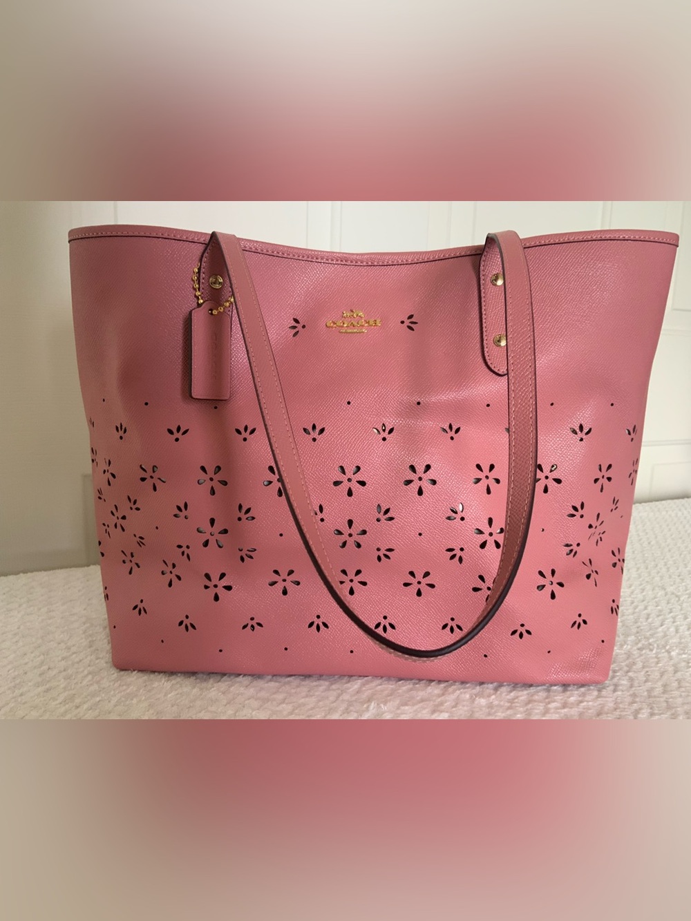 Coach Floral Perforated Leather Tote bag - Picture 2 of 14